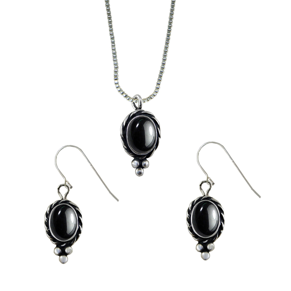 Sterling Silver Petite Necklace Earrings Set Hematite